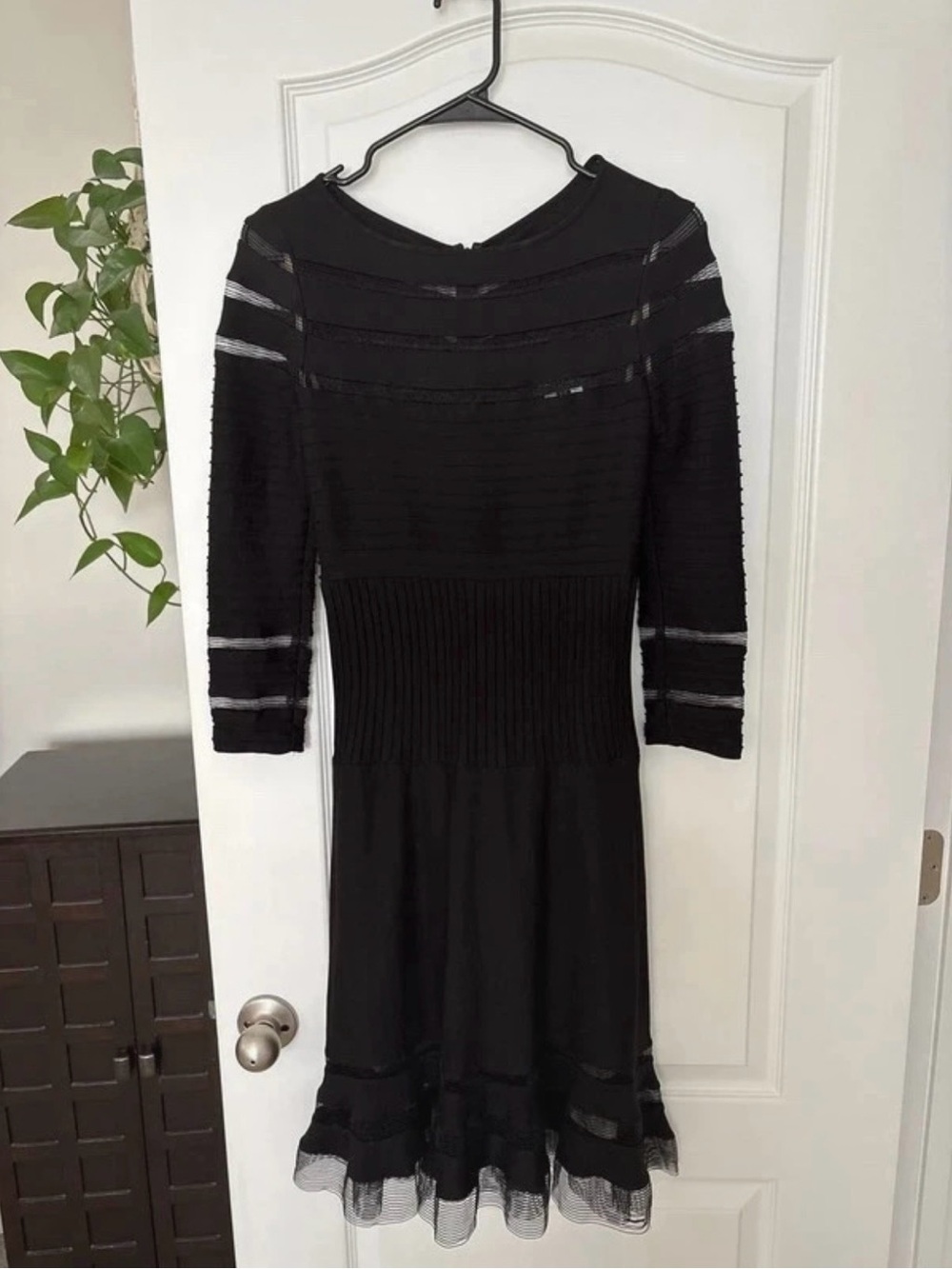 Tadashi Shoji black stretchy fit and flare dress